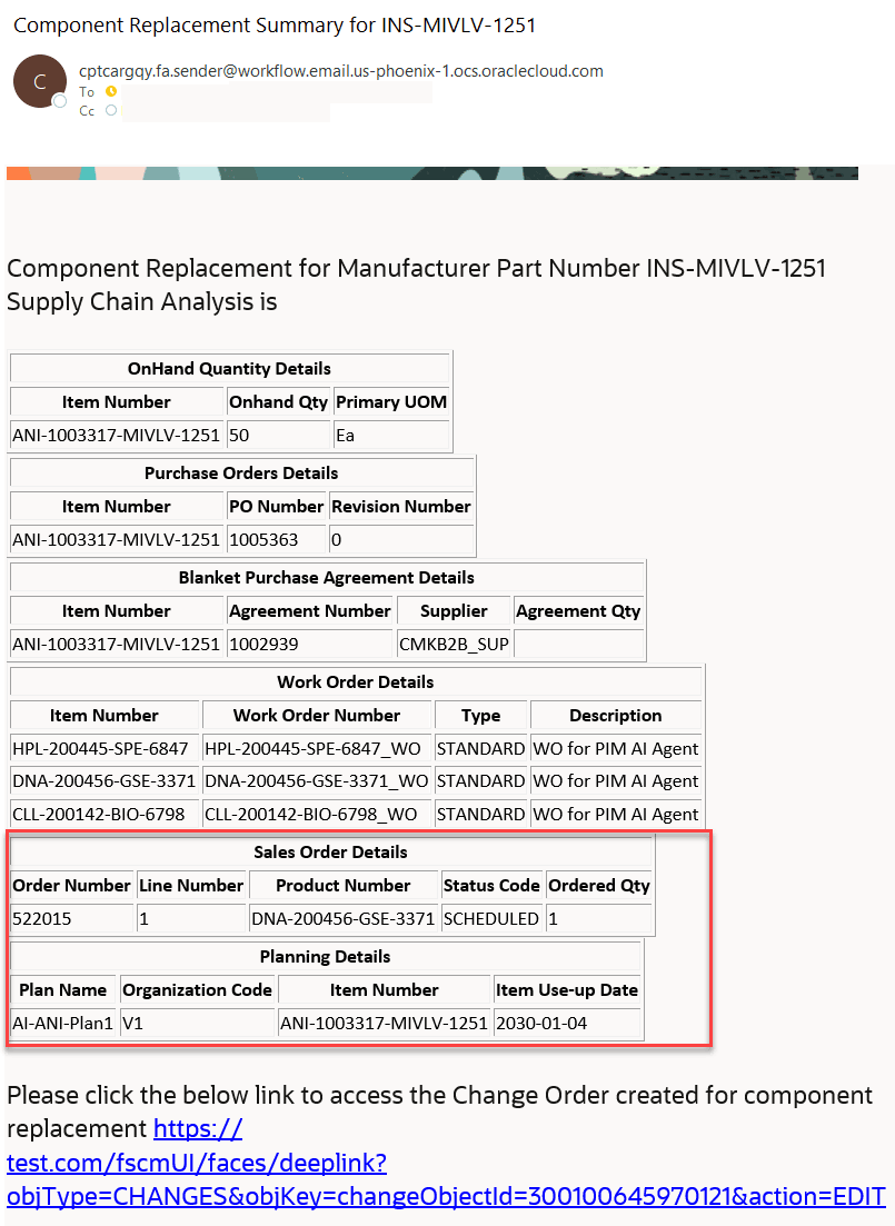 Sales Order and Planning Details in Supply Chain Impact Analysis