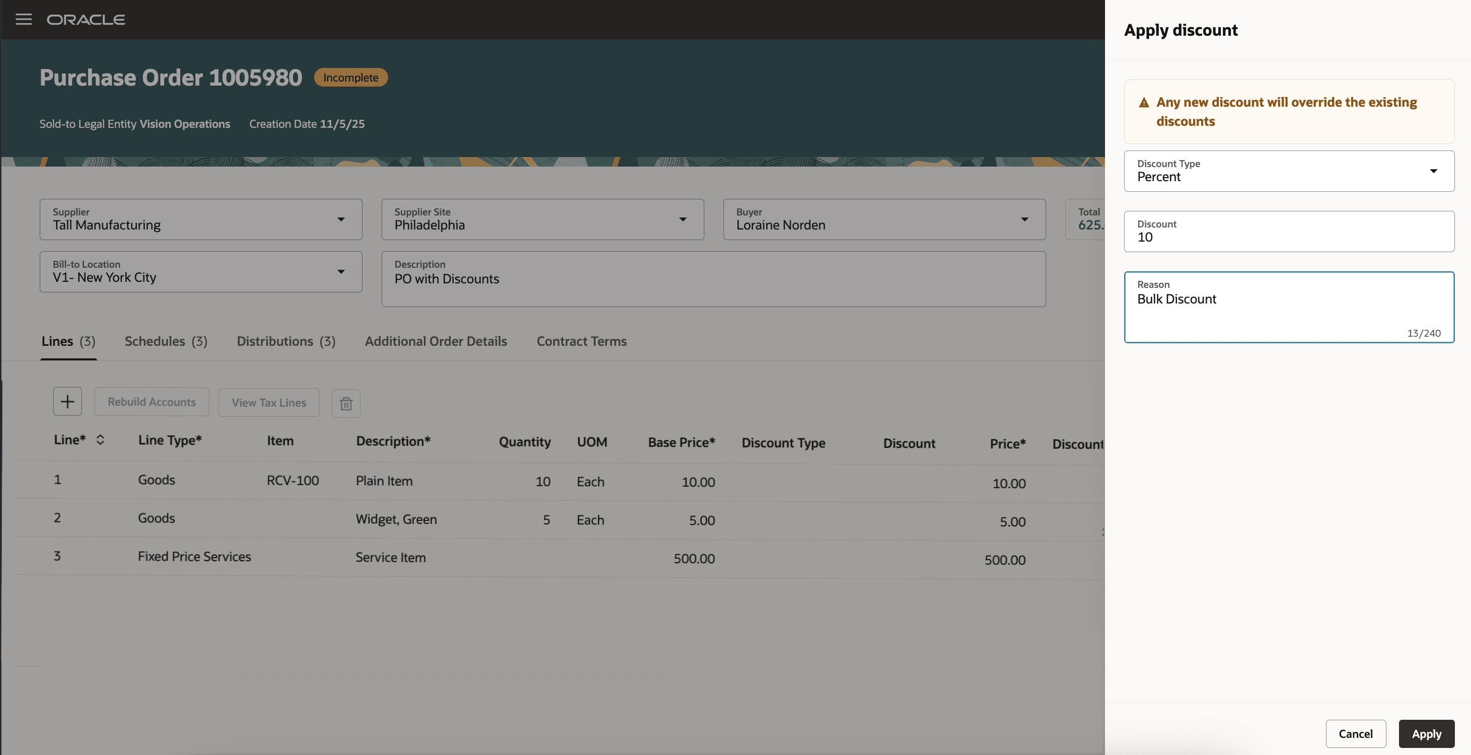 Apply Discount Drawer