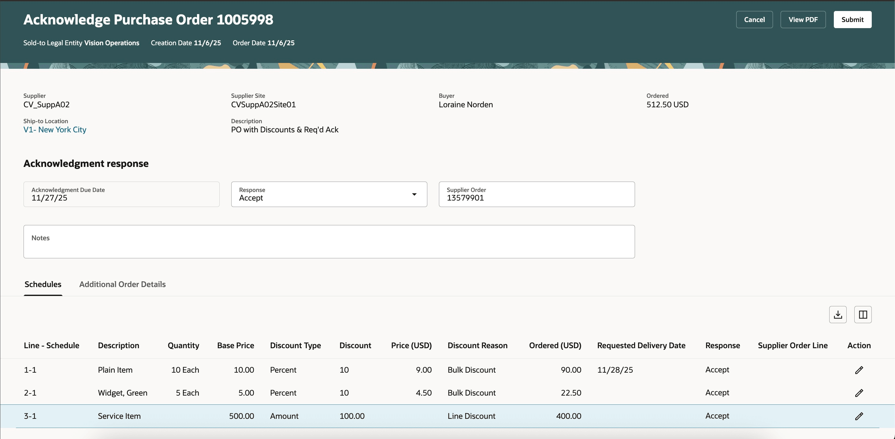 View Discounts During Acknowledgment