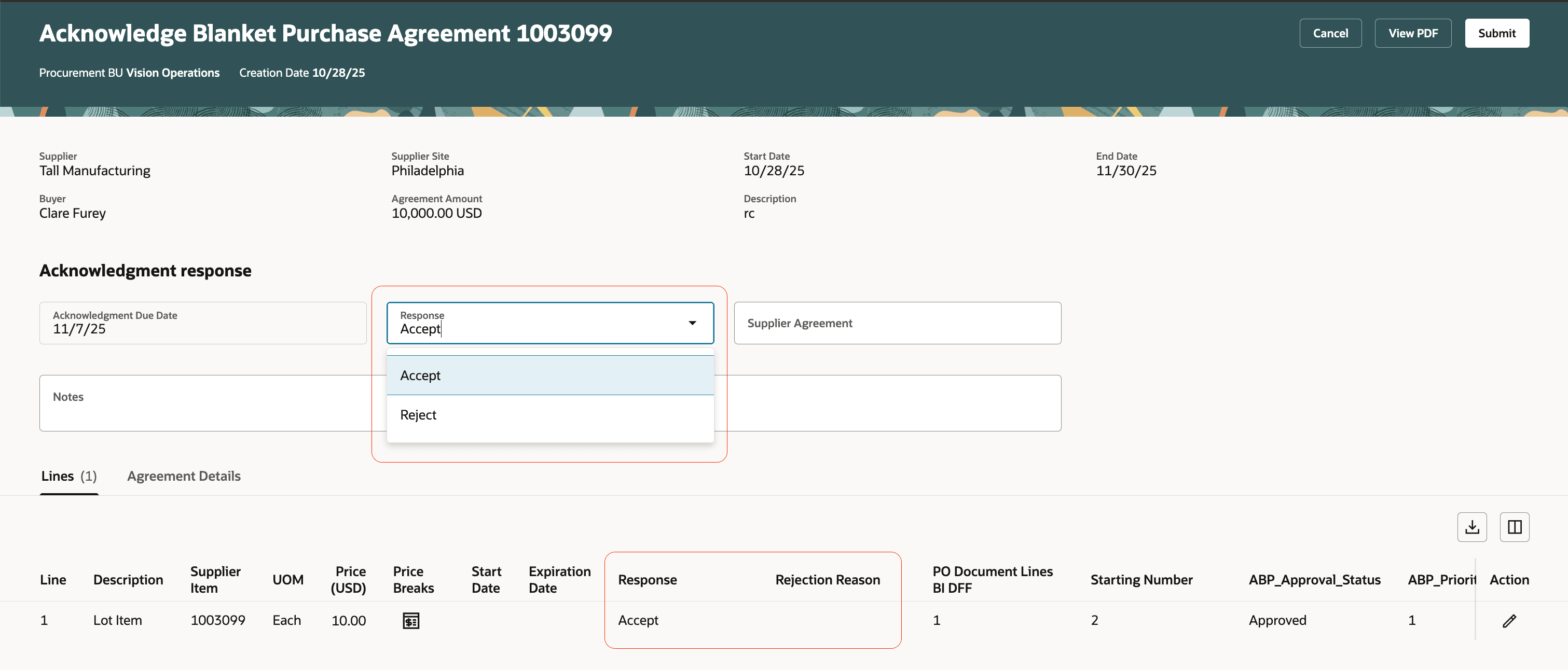 Respond at Header and Line Level