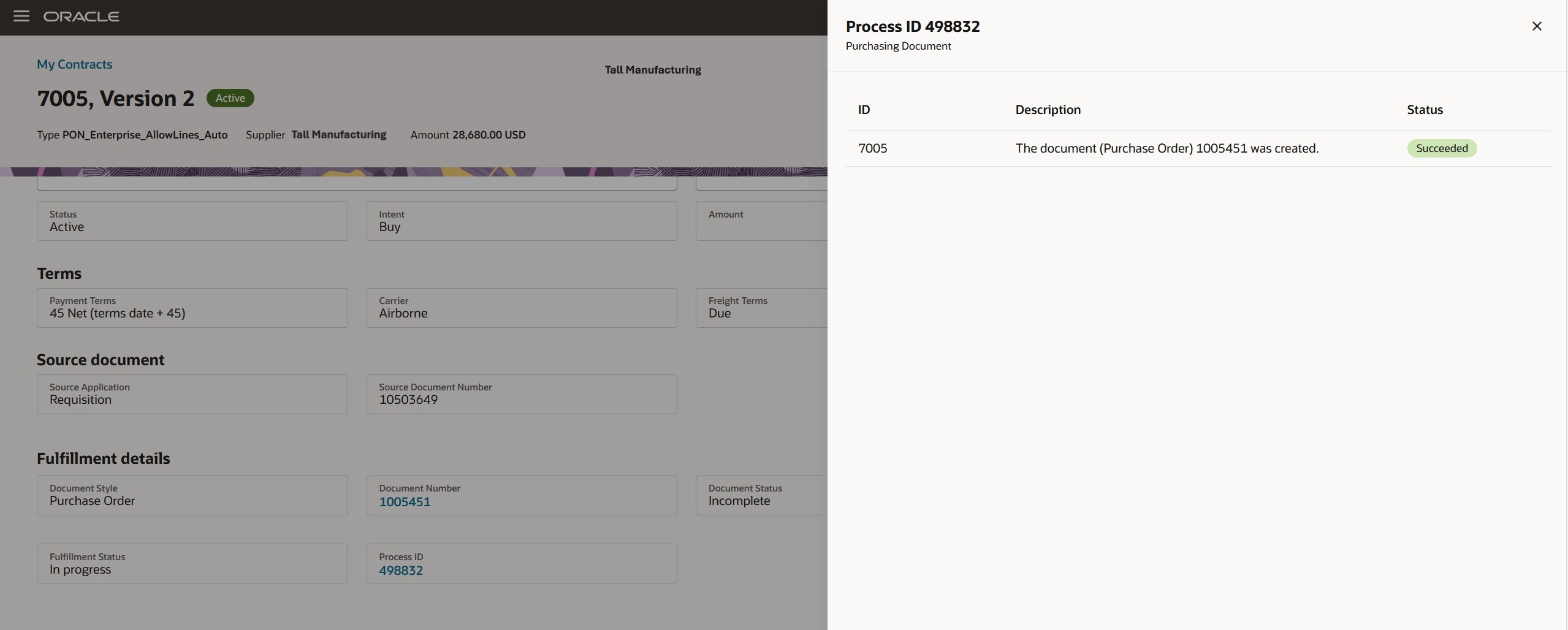Process Details Drawer on Redwood Contracts Page