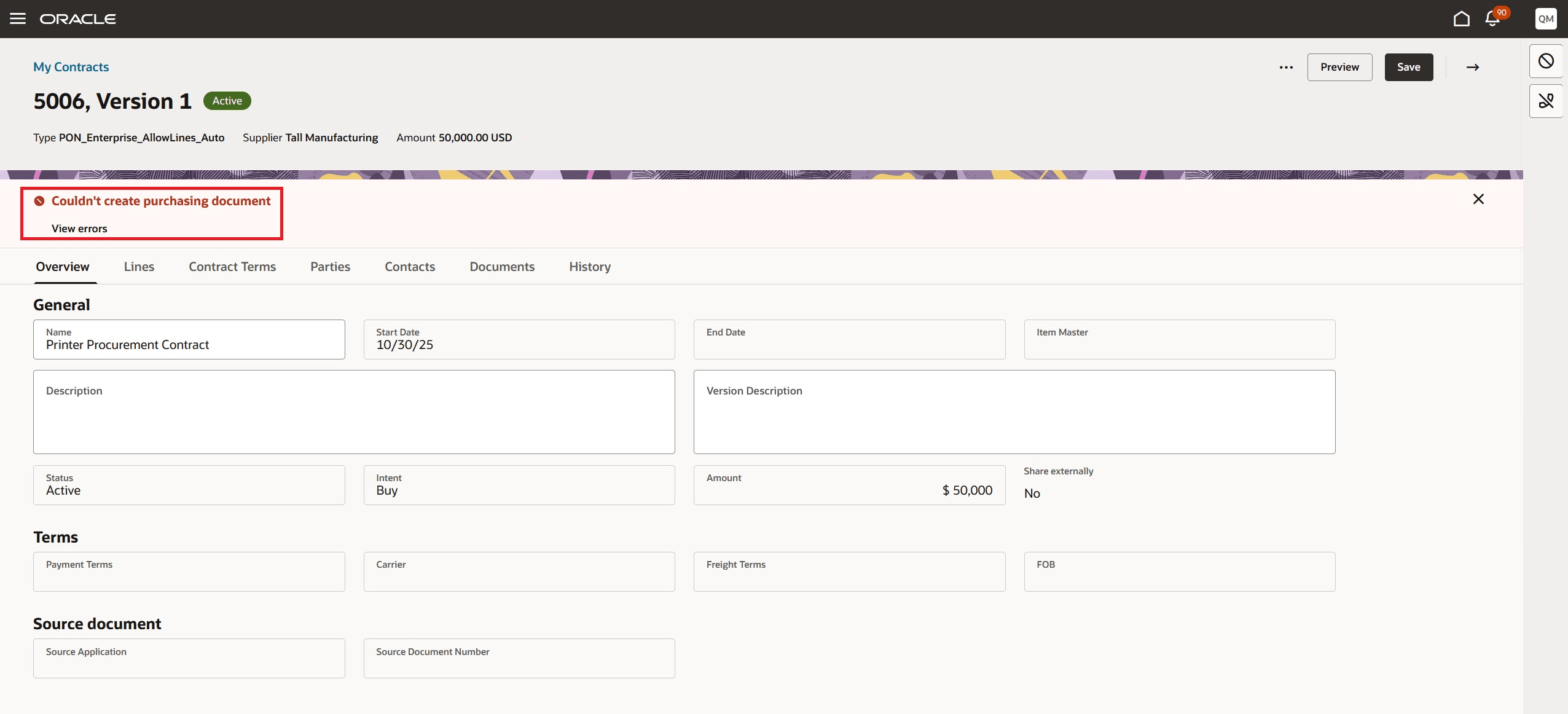 Fulfillment Error Details