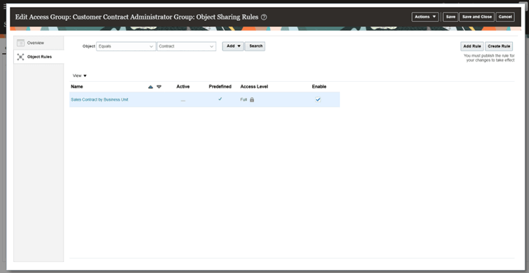 Predefined Object Rule of Customer Contract Administrator Group