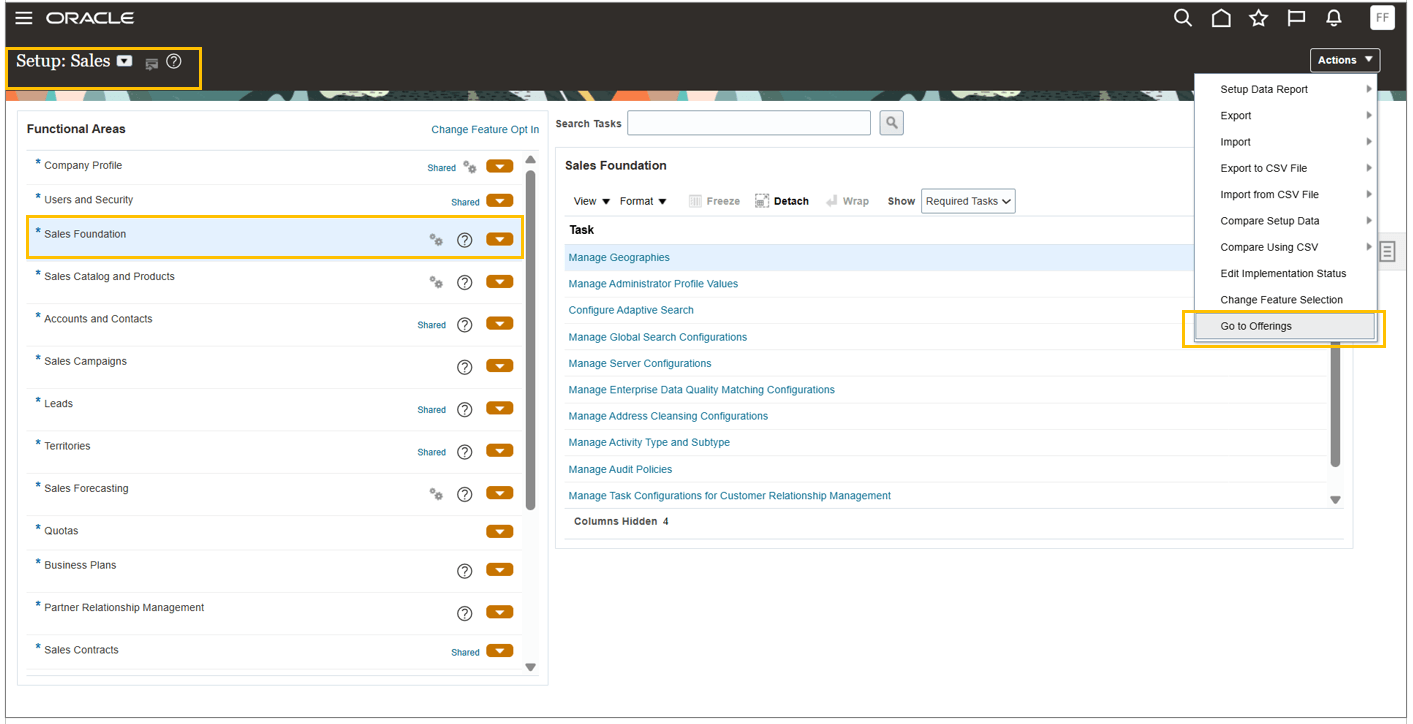 Go to Offerings from Actions