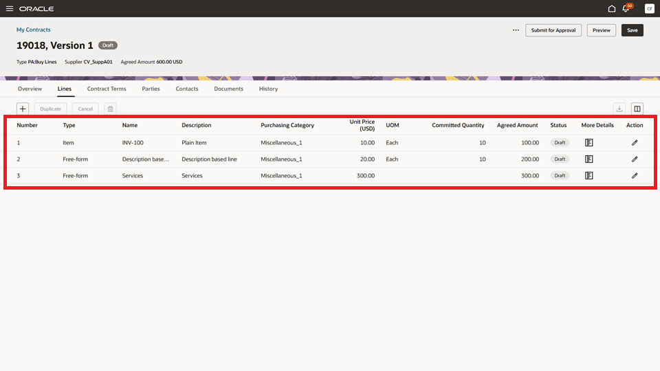 Agreement Contract Lines from Requisition Lines