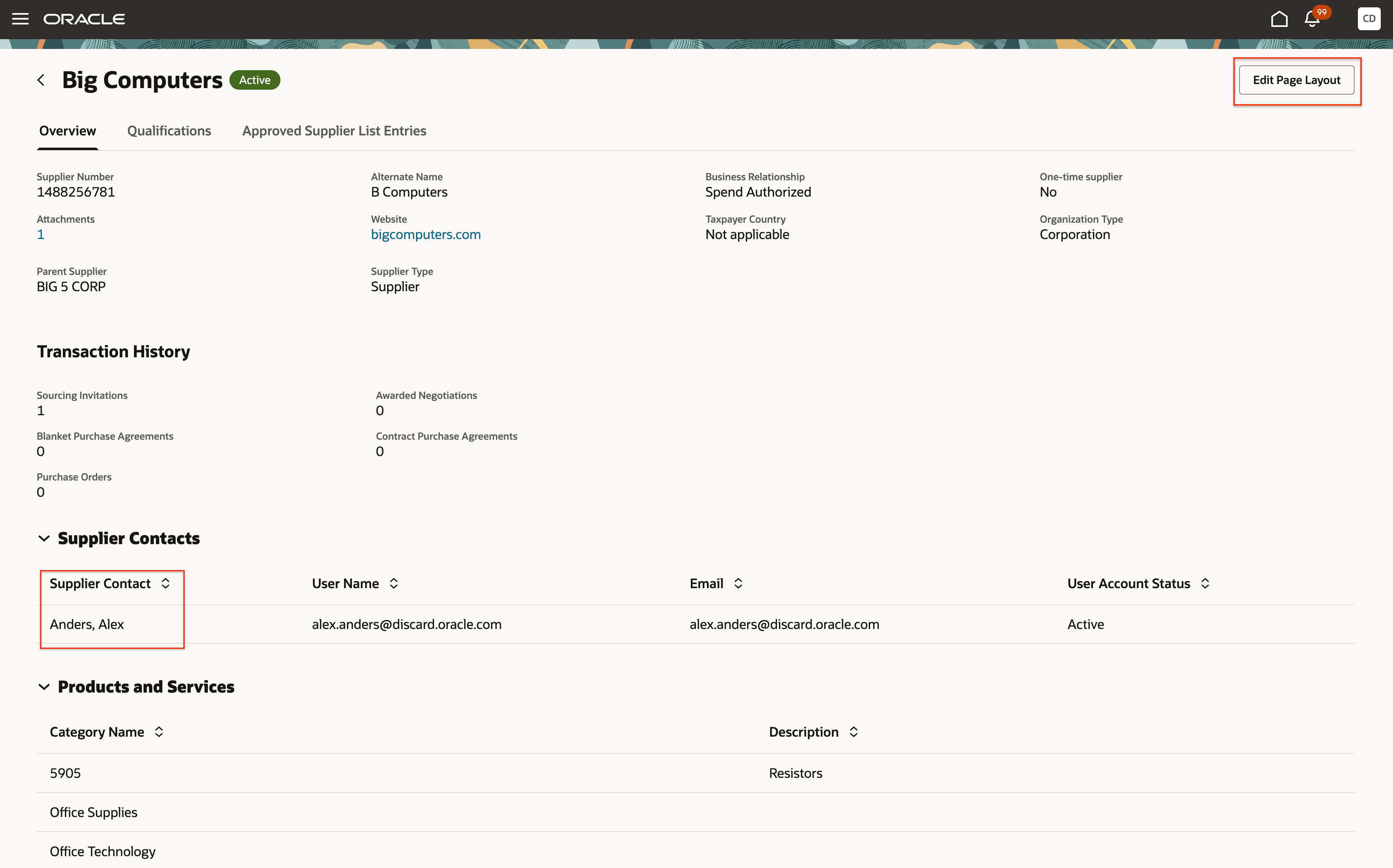 Customize your page layout and view your supplier contacts