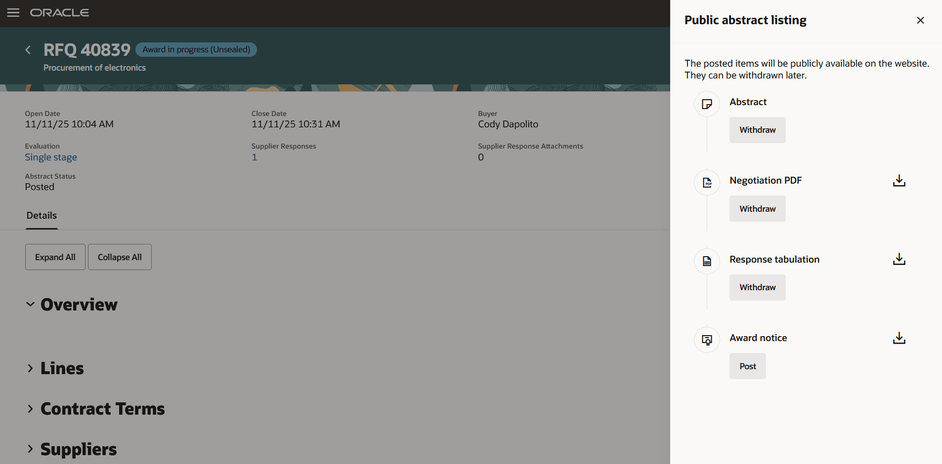 Public abstract listing