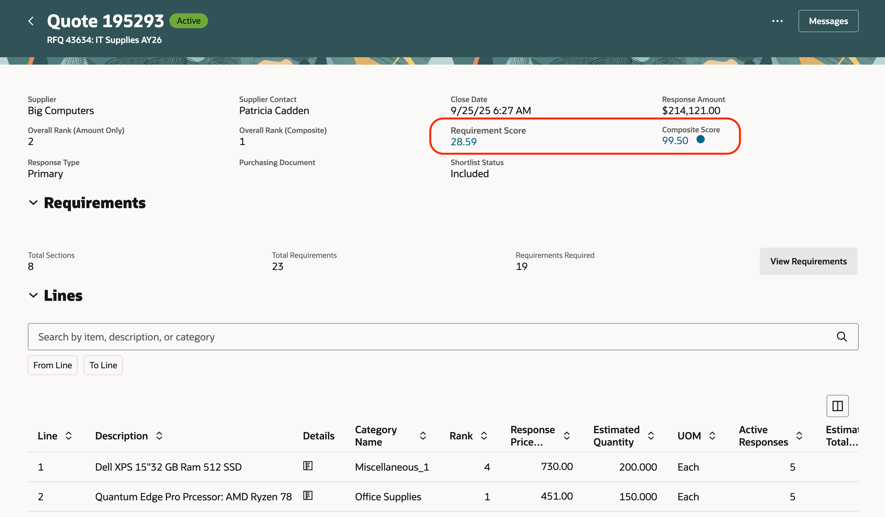 Navigate to Requirement Scores from View Response Page