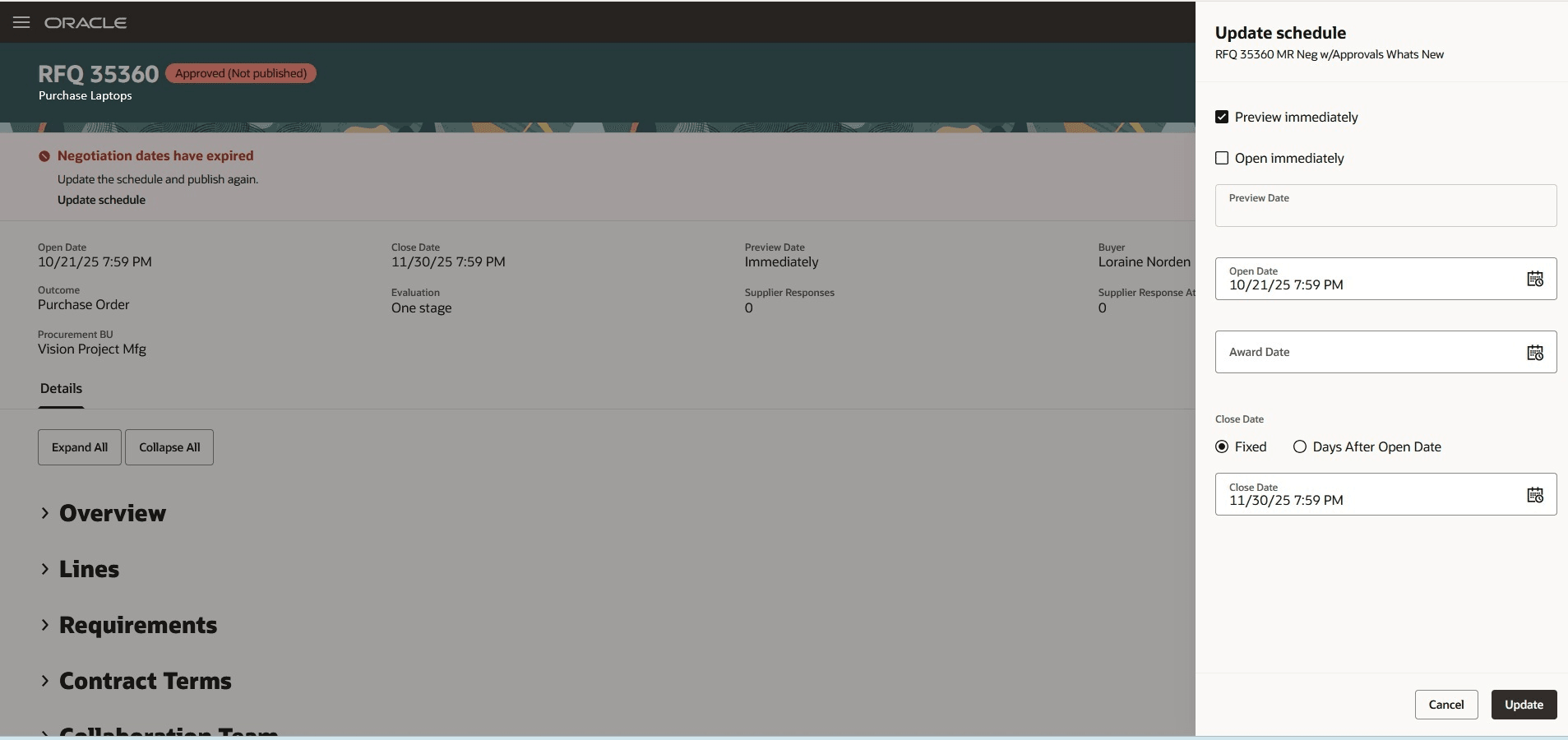 Update schedule panel drawer