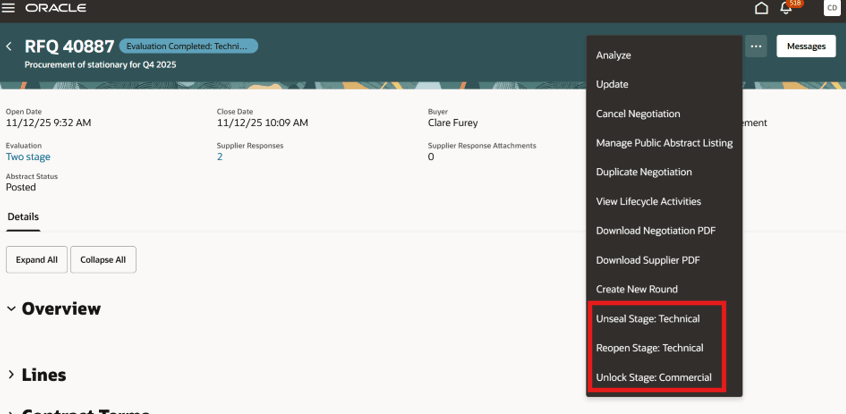 Unlock stage two for two stage RFQ