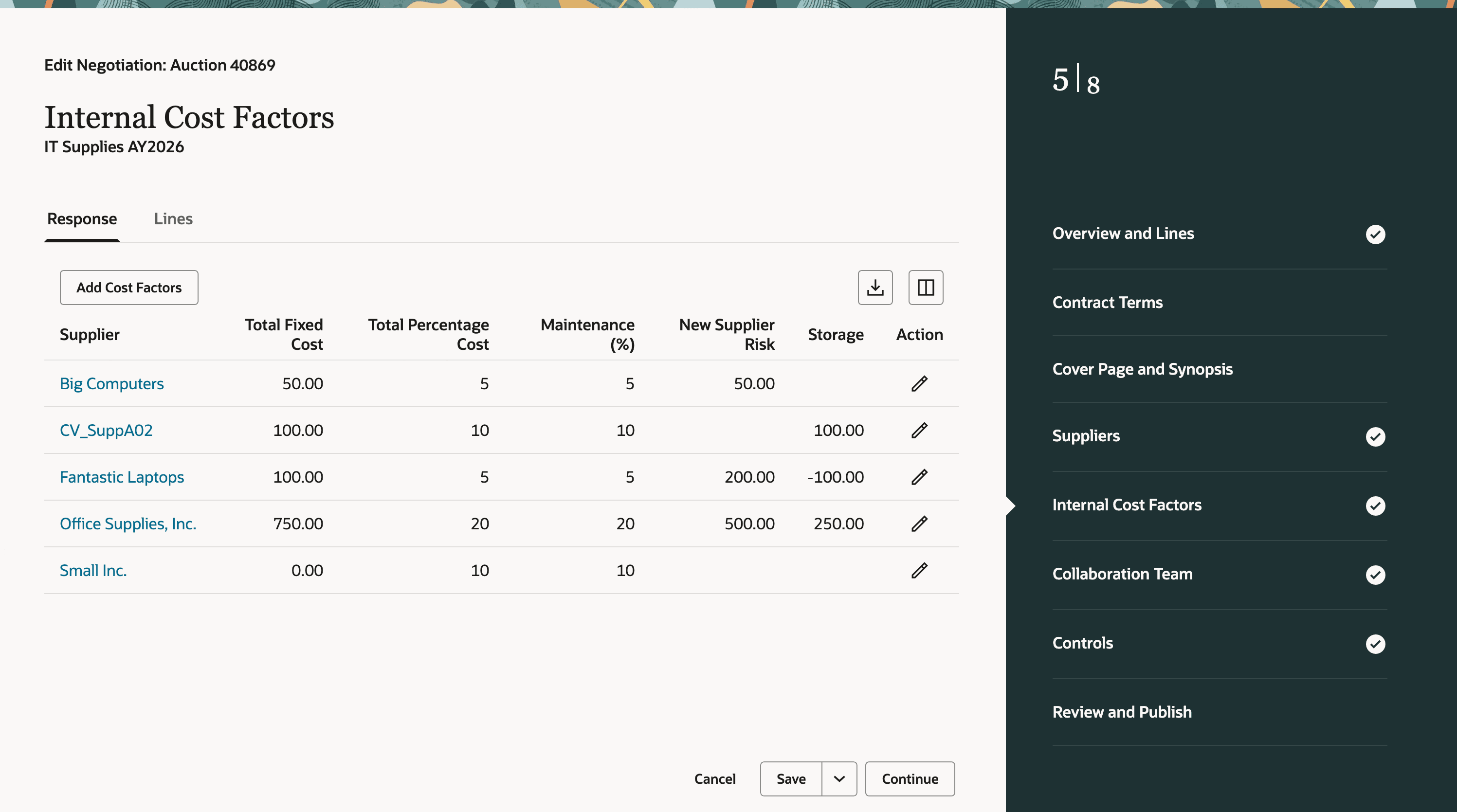 Apply Internal Cost Factors for Supplier Responses When Creating a Negotiation
