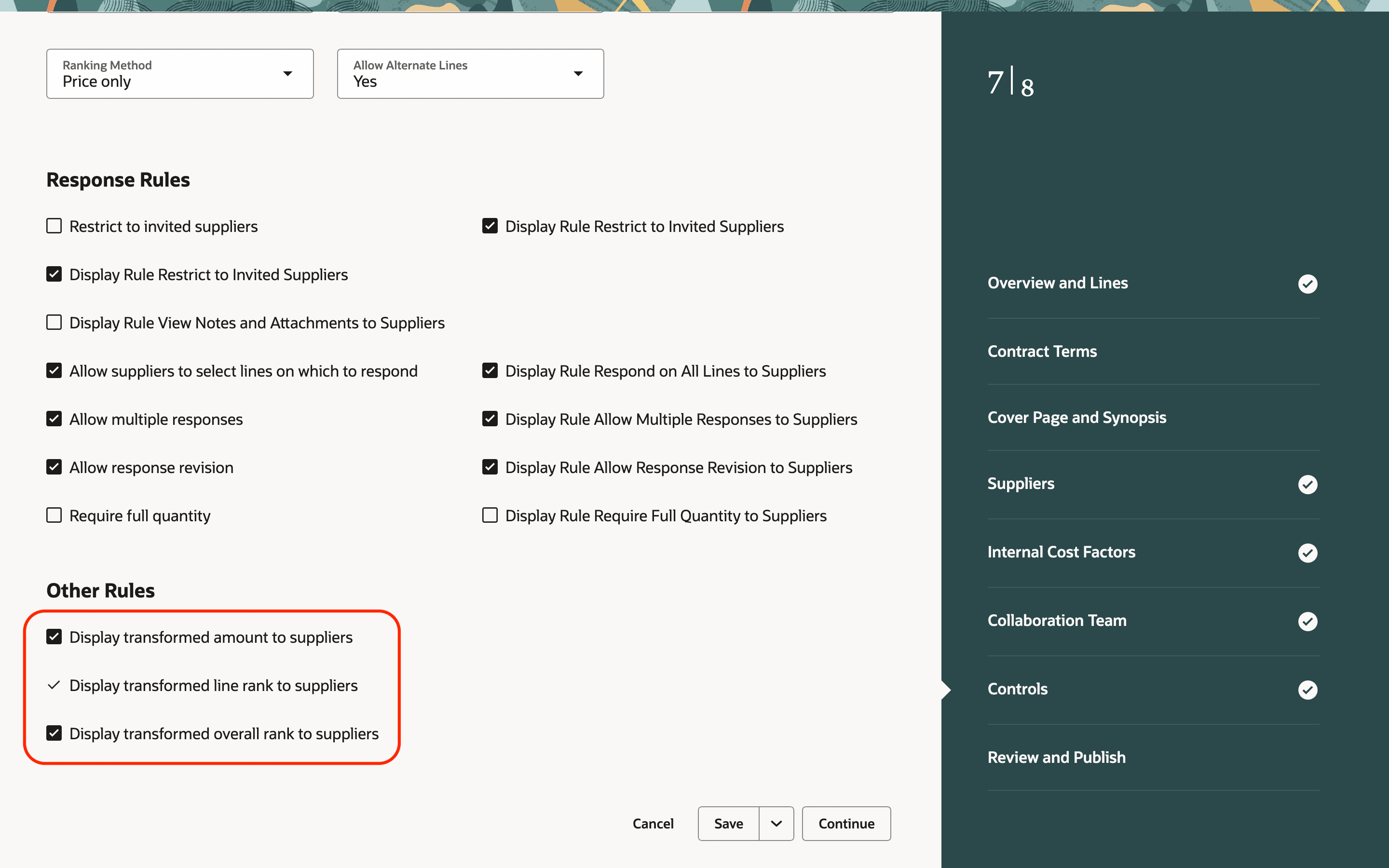 Set Response Rules in Controls When Creating a Negotiation