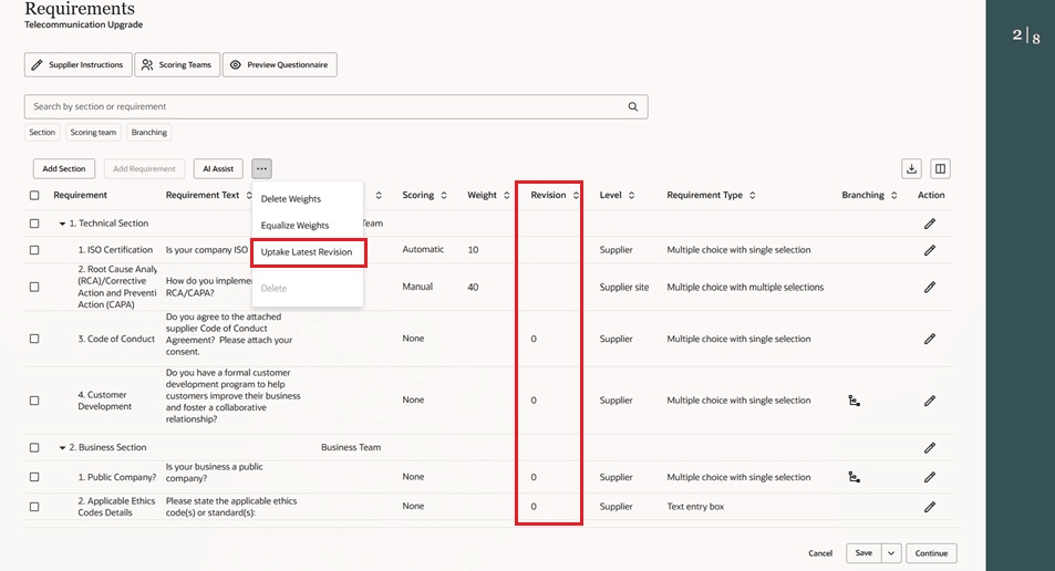 Requirements- Uptake Latest Revision