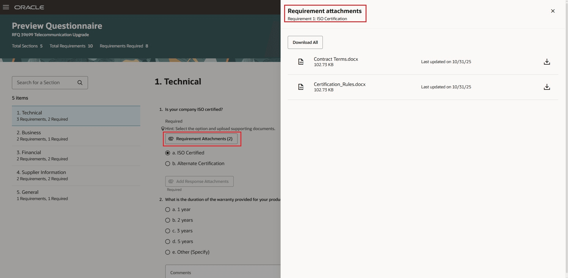 High volume requirements – Requirement attachments