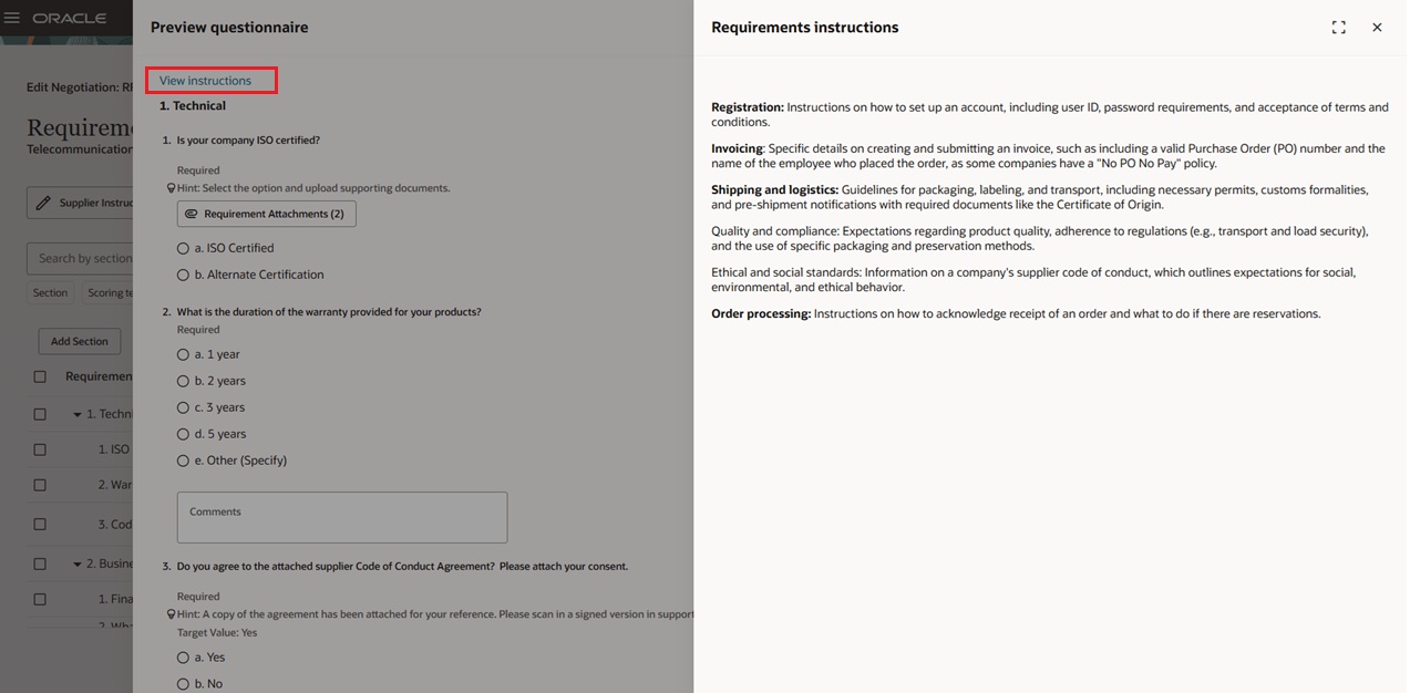Preview Questionnaire View instructions - Simple Negotiation