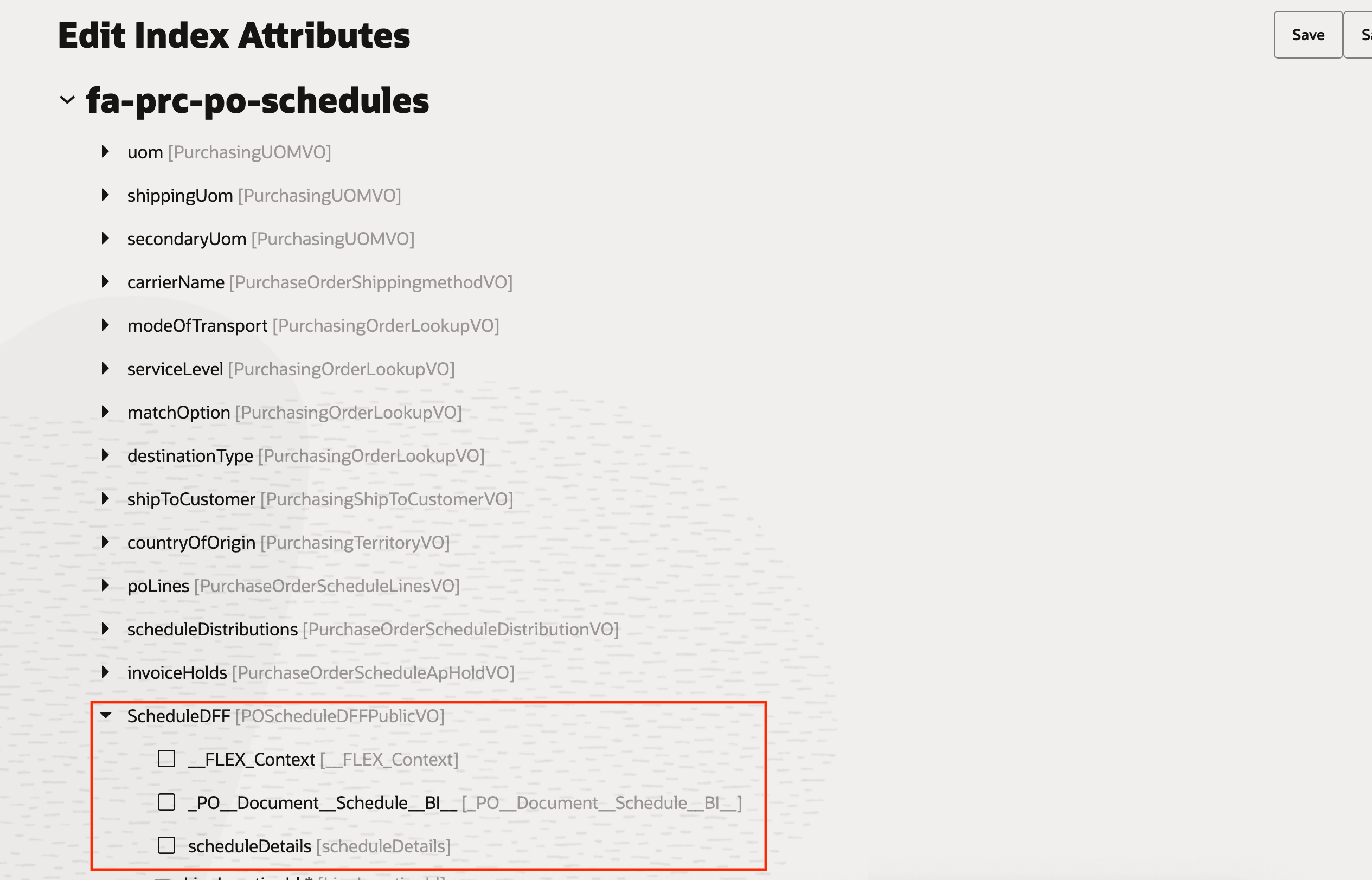 Enable Flexfields on the Index