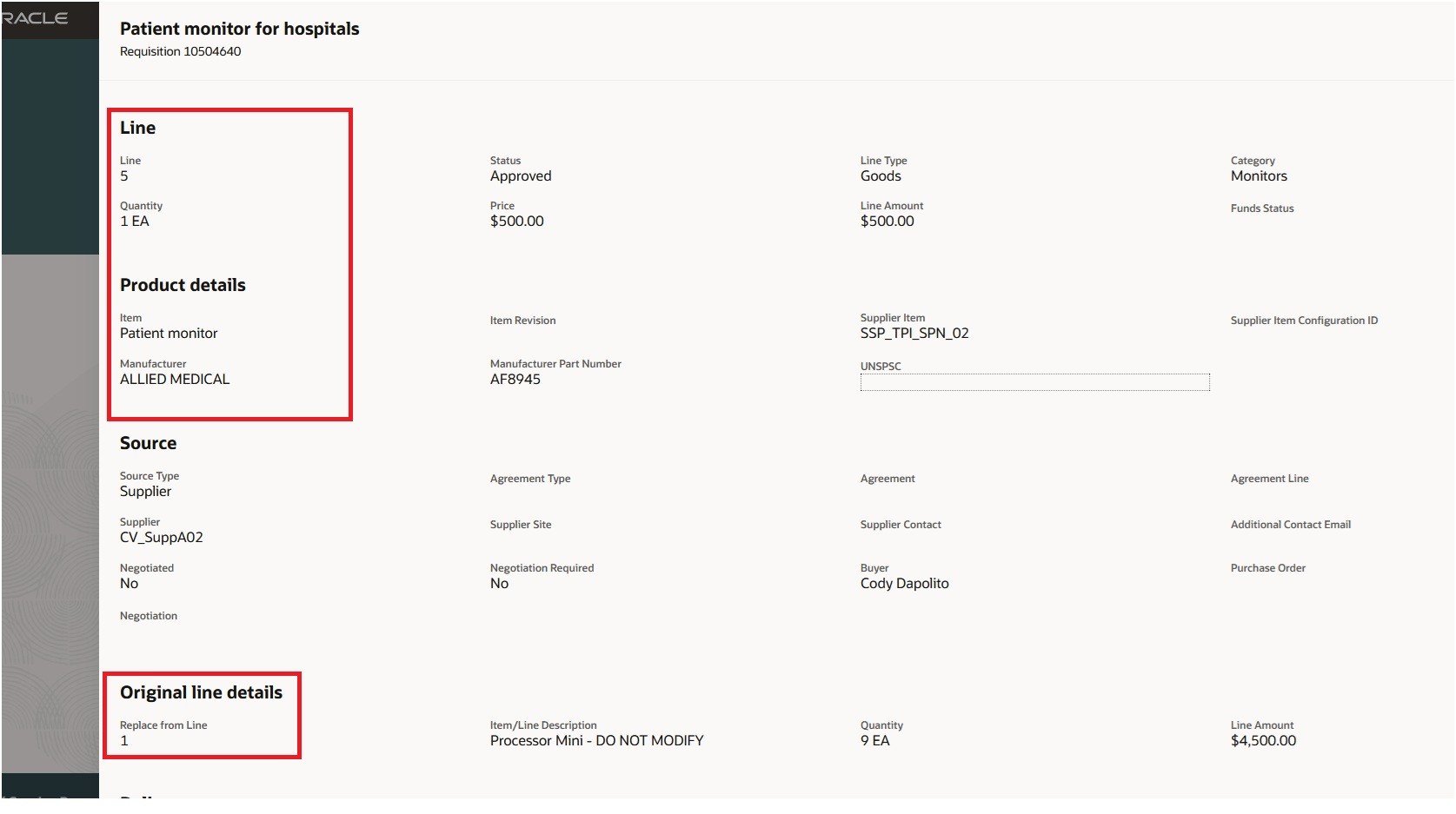 Review the New and Parent Line Details