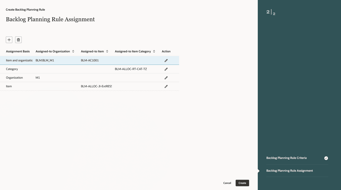 Backlog Planning Rule Assignment