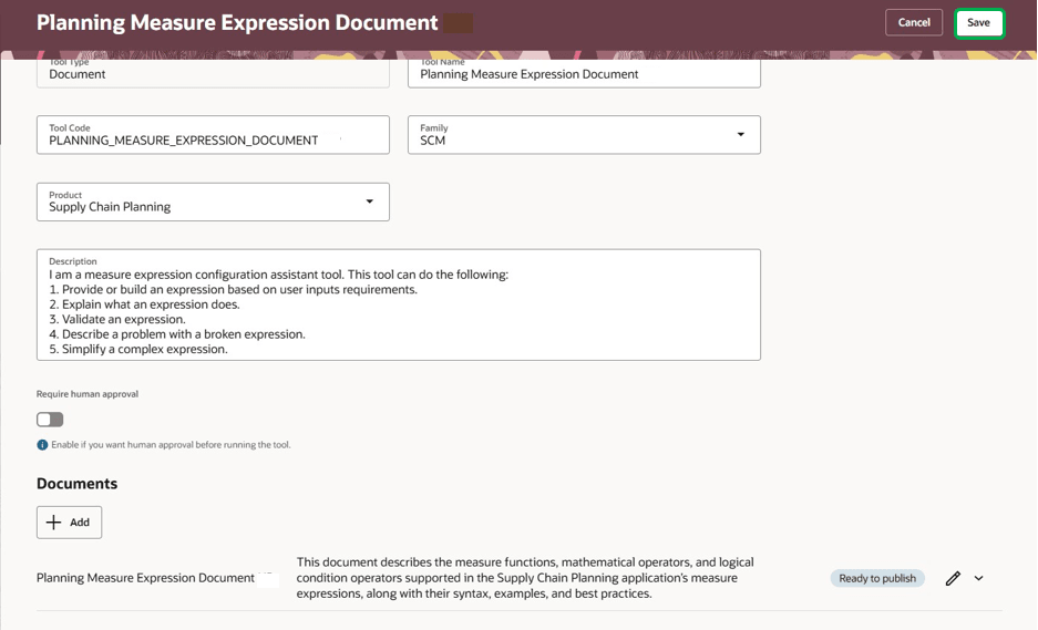 Save Button on Tools Tab