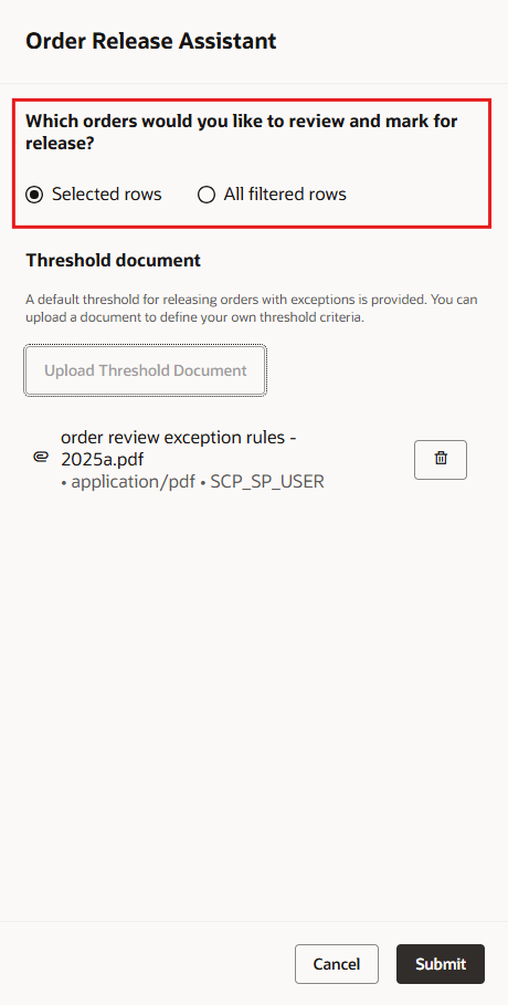Order Release Assistant Drawer