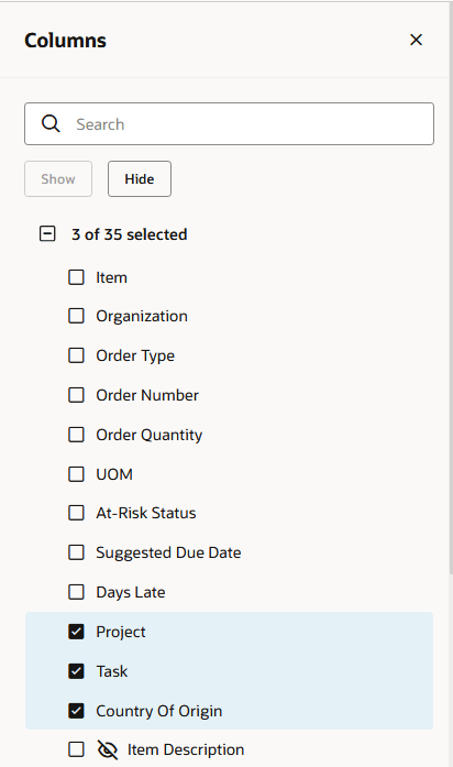 Columns Drawer with Netting Attributes