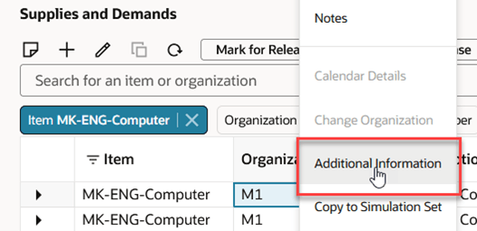 Context Menu Showing Additional Information Action