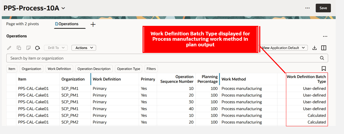 Work Definition Batch Type Displayed on Operations Page