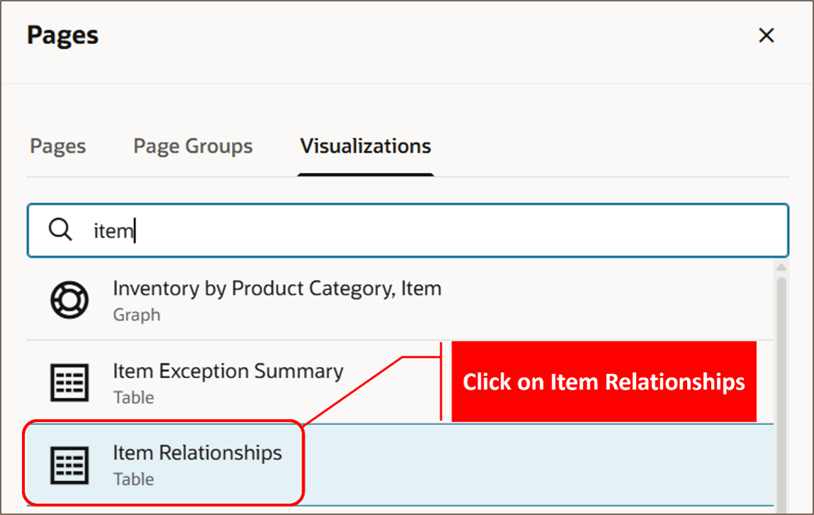Search for and Select Item Relationships