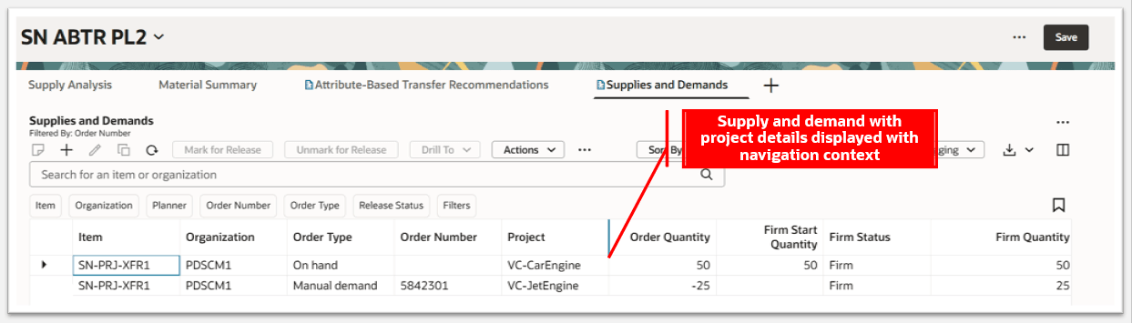 Supplies and Demands Page Displays Details with Navigation Context