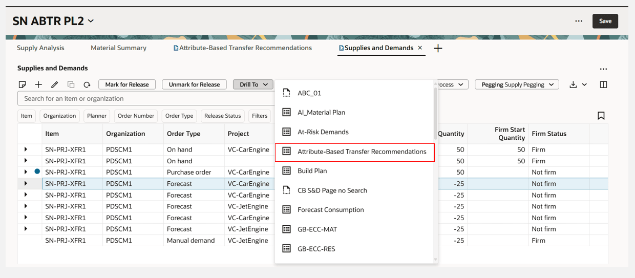 Drill from Supplies and Demands to Attribute-Based Transfer Recommendations