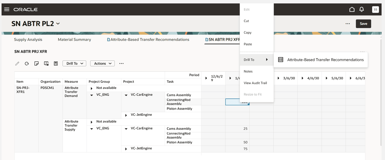 Drill from Measure Attribute Transfer Demand