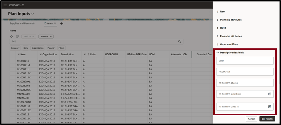 Descriptive Flexfields drawer