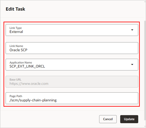 Setup External Link for a Planning Cycle Task