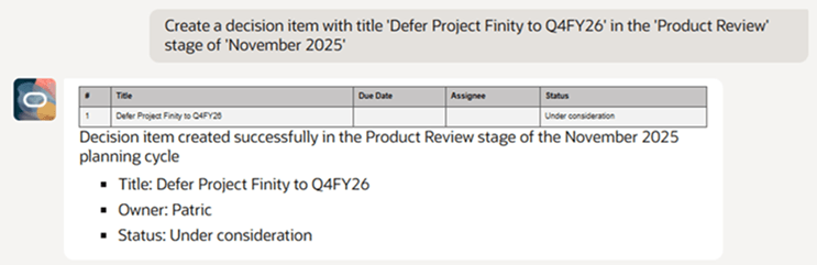 Create Decision Item in a Planning Cycle