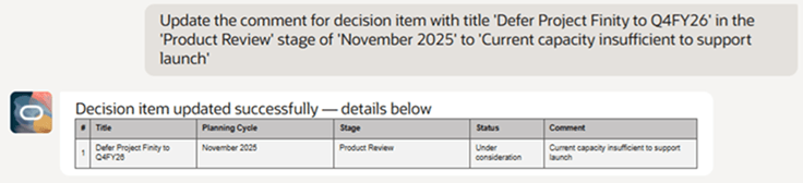 Update Decision Item in a Planning Cycle