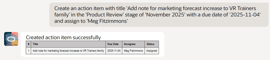 Create Action Item in a Planning Cycle
