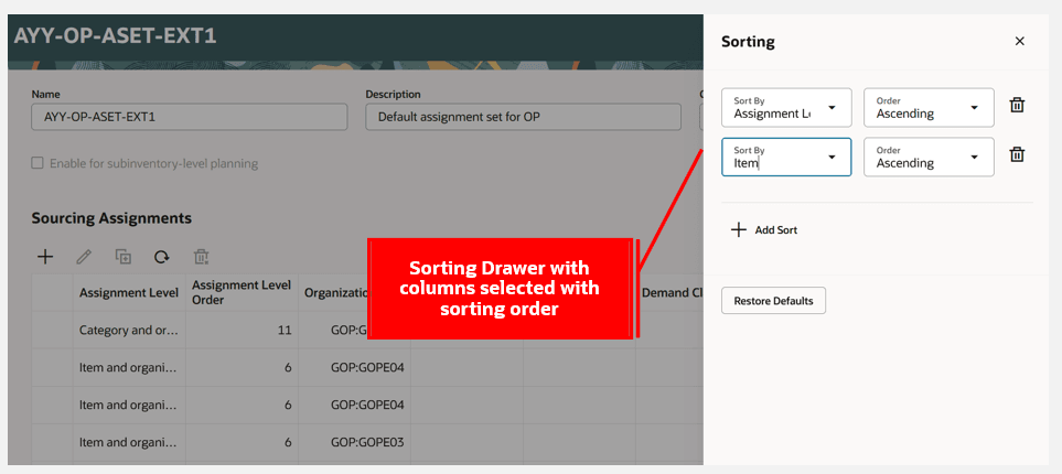 Sorting of values across multiple columns in sourcing assignments