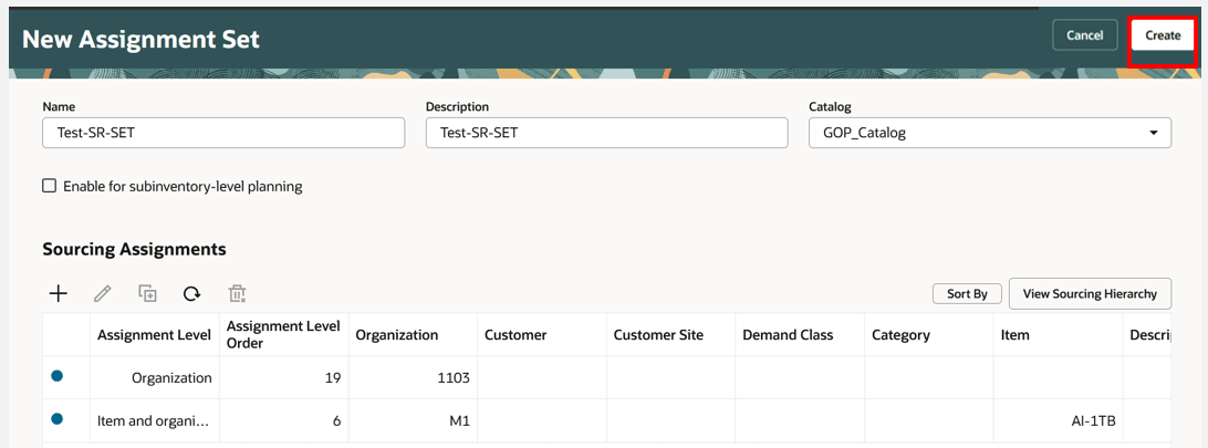 Click Create Button to Create a New Assignment Set