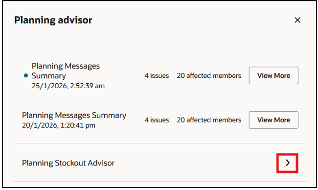 Planning Stockout Advisor in Planning Advisor Drawer