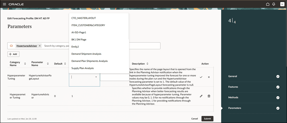 List of Pages for Forecasting Parameter