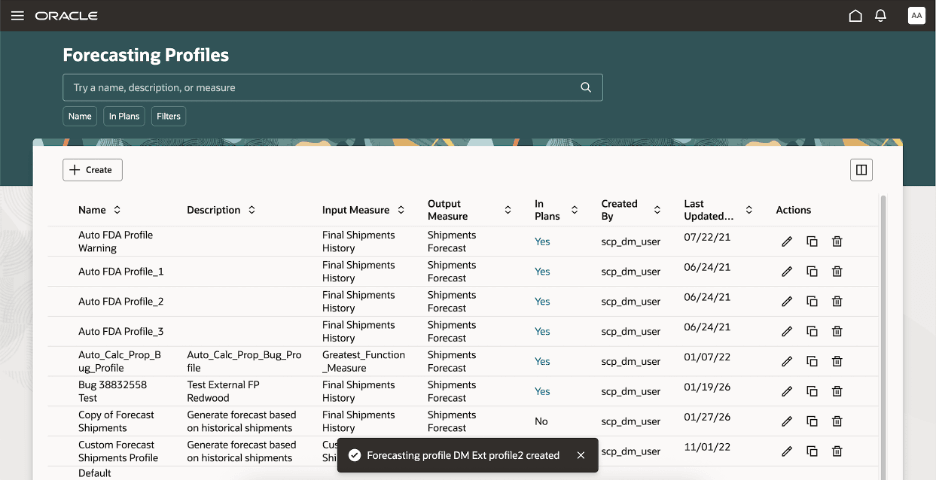Confirmation Message for Creation of Forecasting Profile