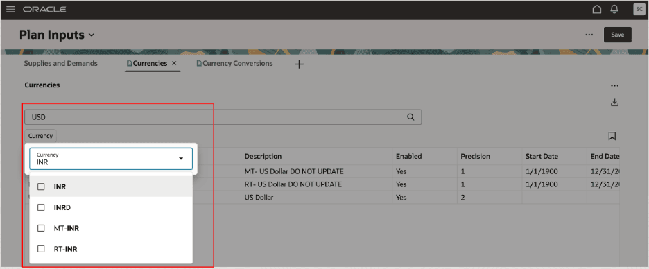 Search Bar and Suggested Filter for Currencies Table