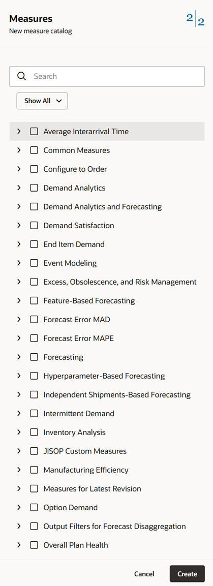 Measures Tab of Drawer Named New Measure Catalog