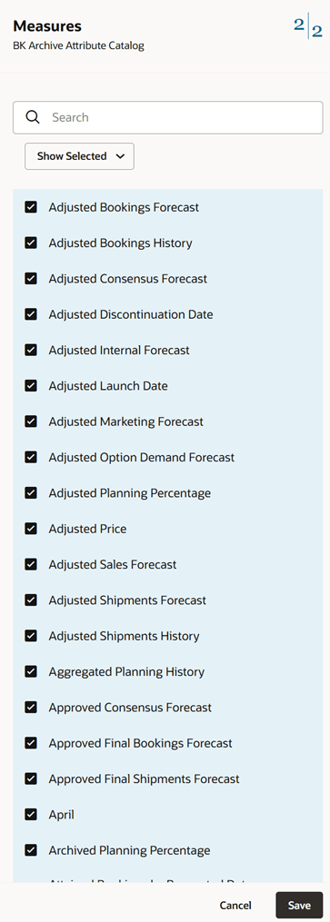 Measures Tab of Drawer for Editing Measure Catalog