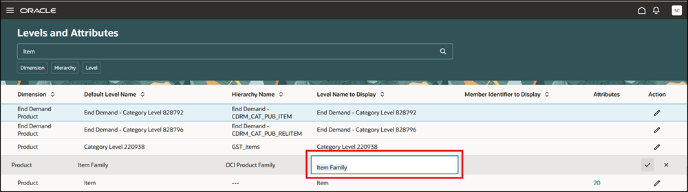 Field for Editing Display Name for Level