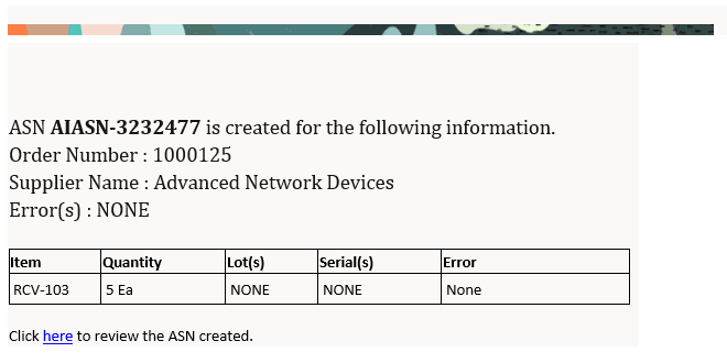 ASN Creation Assistant (Email) - Success Email