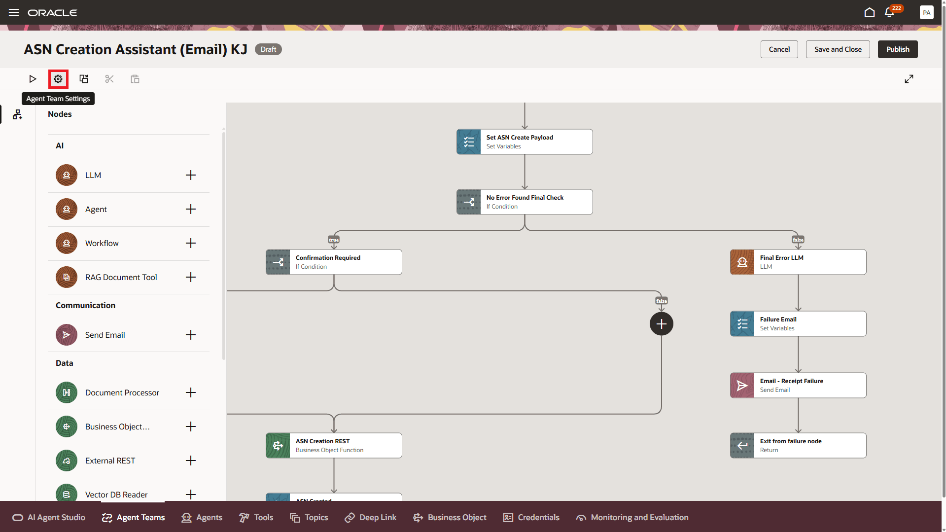 ASN Creation Assistant (Email) - Agent Team Settings