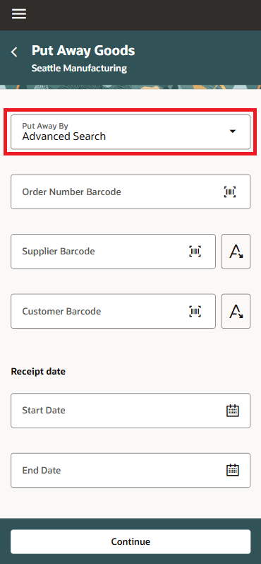 Put Away Goods - Advanced Search