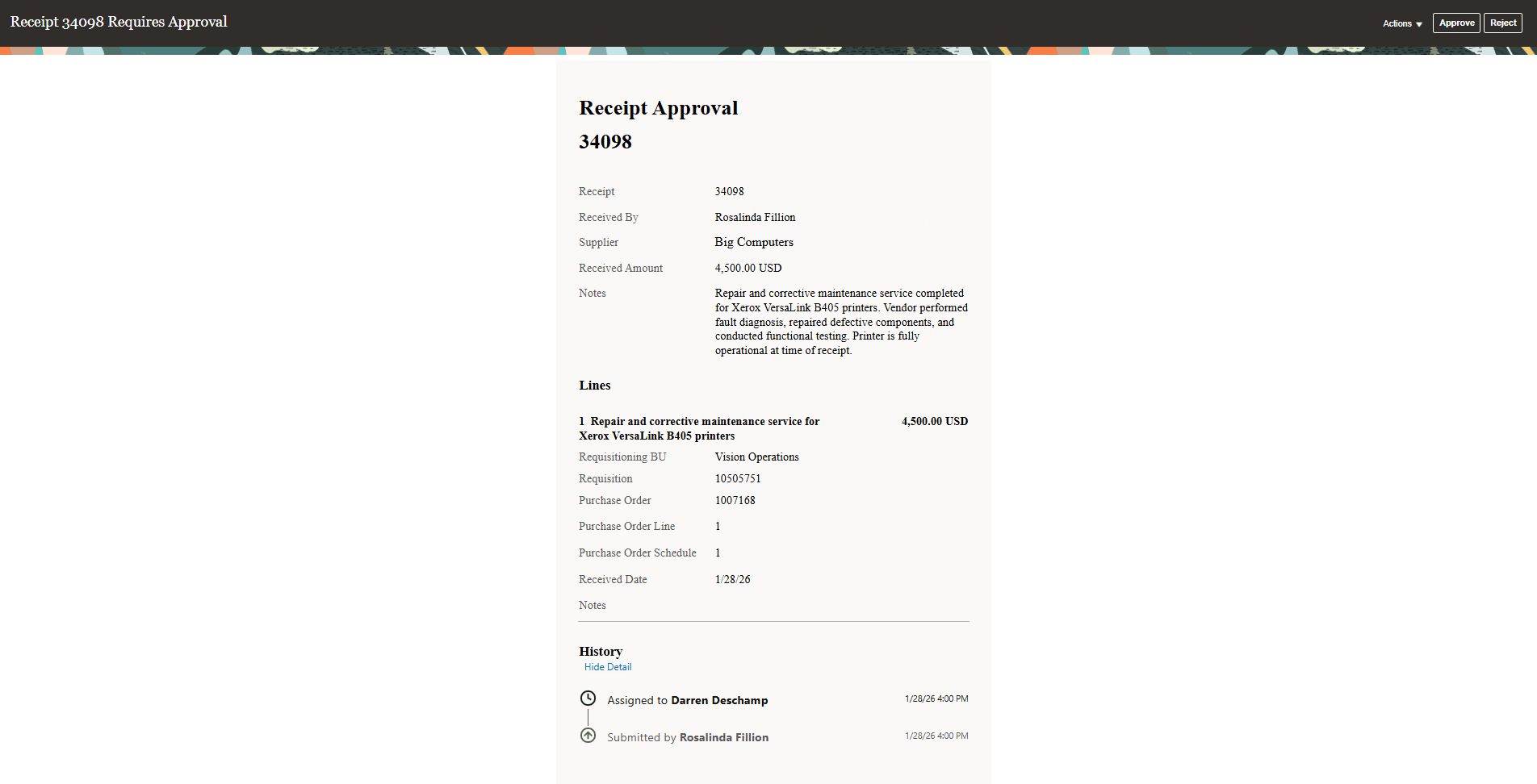 Receipt Approval Notification