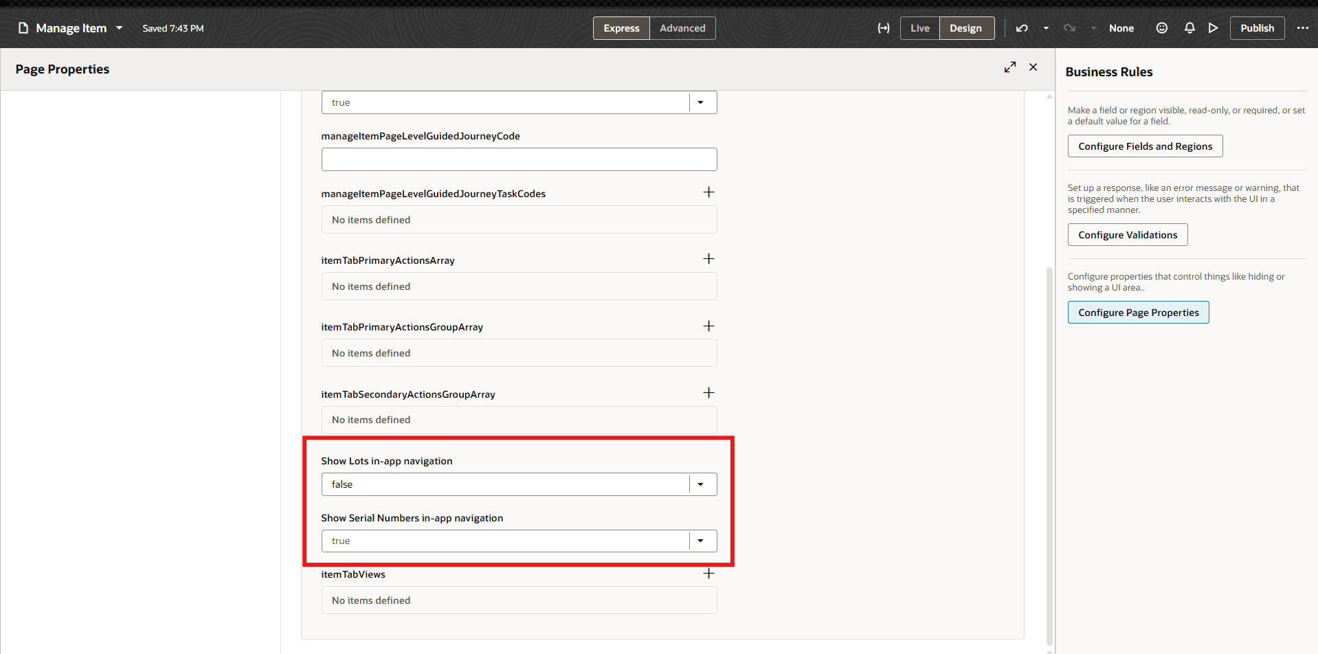 Update Lot and Serial tab properties